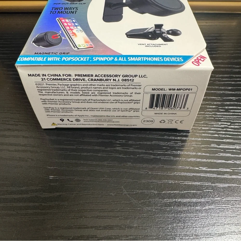 Premier MagPop Magnetic & Pop Out Grip Stick On & Vent Mount 2 Ways, Black